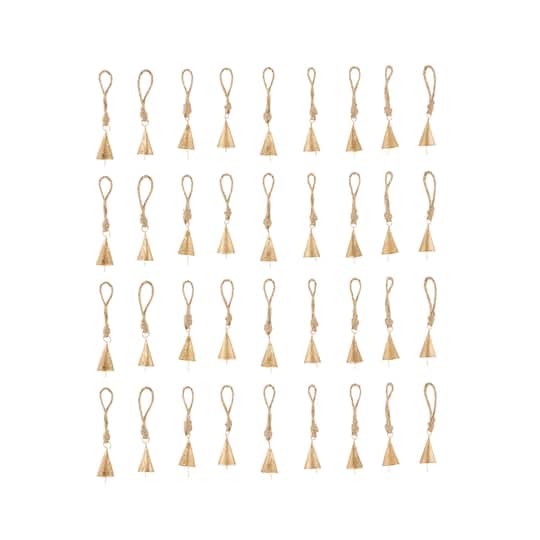 Gold Metal Tibetan-Inspired Decorative Bells with Brown Jute Rope and Canvas Drawstring Tote Set